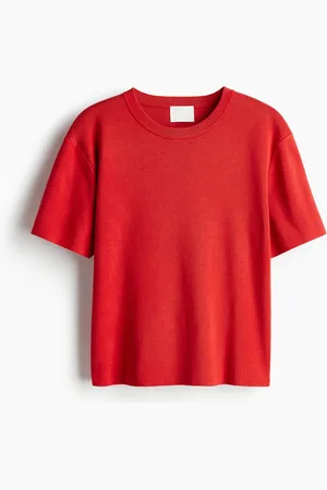 H&M T-Shirt aus Feinstrick - Rot - Damen