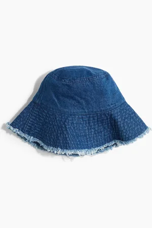 H&M Bucket Hat aus Denim mit ausgefransten Kanten - Blau - Damen