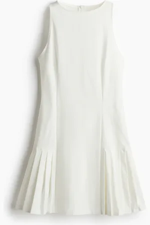 H&M Twillkleid mit Plisseefalten - Weiß - Damen