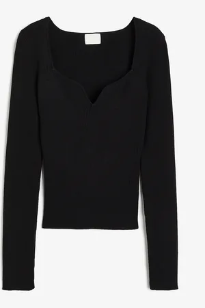 H&M Shirt in Rippstrick mit Sweetheart-Ausschnitt - - Damen