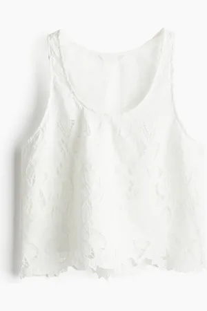 H&M Tanktop mit Broderie Anglaise - Weiß - Damen