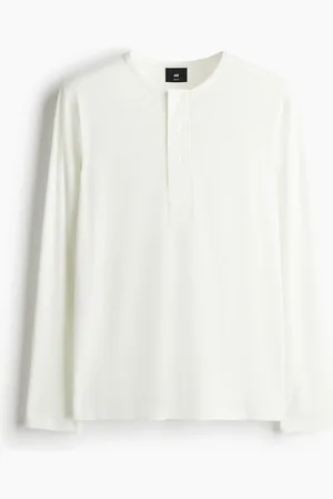 H&M Geripptes Jerseyshirt in Slim Fit - Weiß - Herren