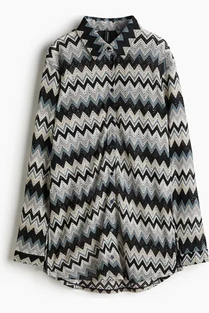 H&M Crochetlong Sleeve Shirt - Blau - Damen