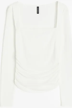H&M Gerafftes Shirt mit Karree-Ausschnitt - Weiß - Damen