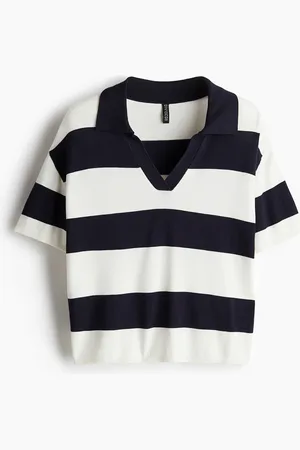 H&M Oversized fine-knit polo shirt - Blau - Damen
