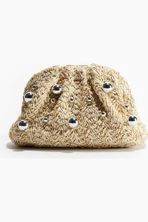 H&M Perlenverzierte Clutch aus Stroh - - Damen