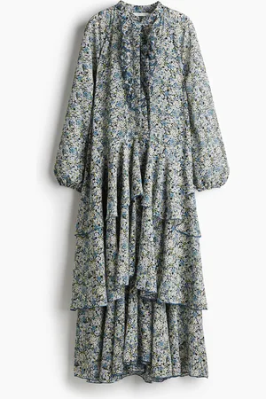 H&M Langes Volantkleid - Blau - Damen