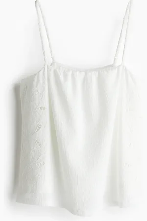 H&M Top mit Broderie Anglaise - Weiß - Damen