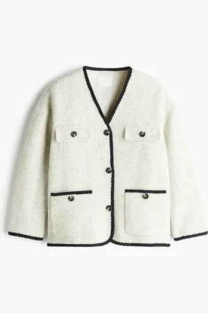 H&M Boucléjacke mit V-Ausschnitt - Weiß - Damen