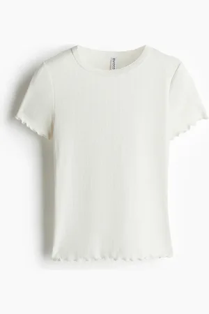 H&M T-Shirt mit Overlockdetails - Weiß - Damen