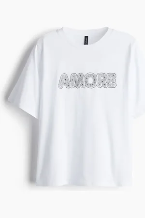 H&M T-Shirt mit Motiv - Weiß - Damen