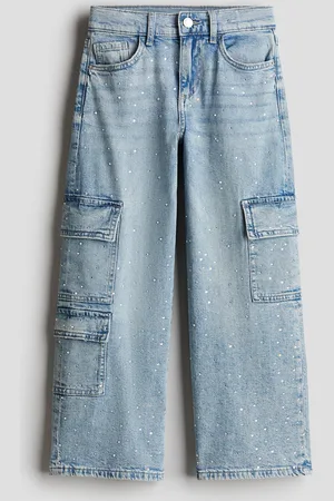 H&M Loose Fit Wide Leg Cargo Jeans - Blau - Kinder