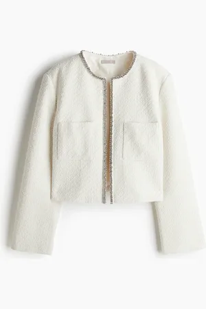 H&M Strassverzierte Bouclé-Jacke - Weiß - Damen