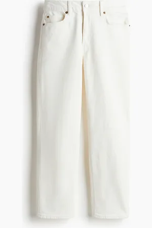 H&M Slim Straight High Ankle Jeans - Weiß - Damen