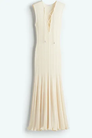 H&M Geripptes Strickkleid mit Schnürung - Weiß - Damen