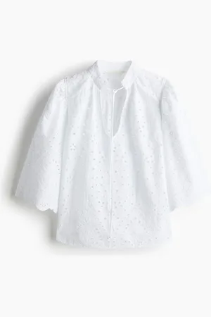H&M Bluse mit Broderie Anglaise - Weiß - Damen