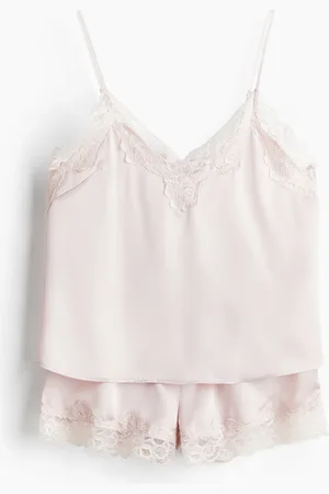 H&M Nachtwäsche aus Satin mit Spitzenbesatz - Rosa - Damen