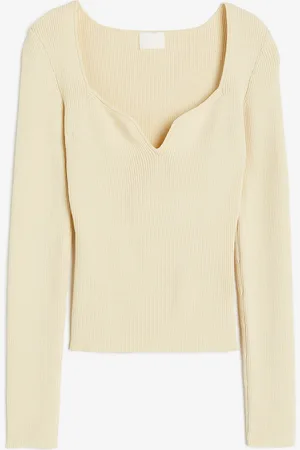 H&M Shirt in Rippstrick mit Sweetheart-Ausschnitt - Gelb - Damen