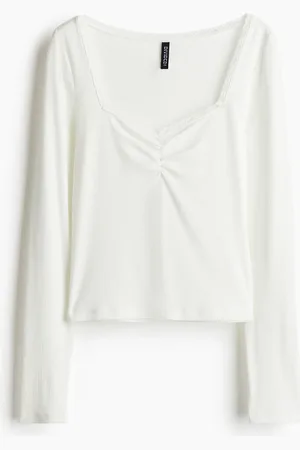 H&M Geripptes Shirt mit Spitze - Weiß - Damen