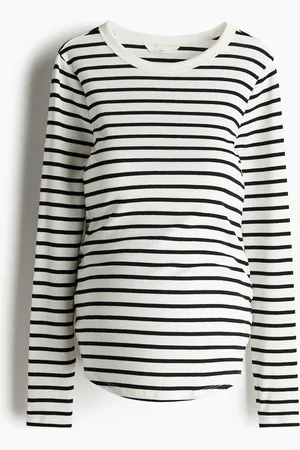 H&M MAMA Geripptes Jerseyshirt - Weiß - Damen