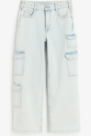 H&M Loose Fit Wide Leg Cargo Jeans - Blau - Kinder
