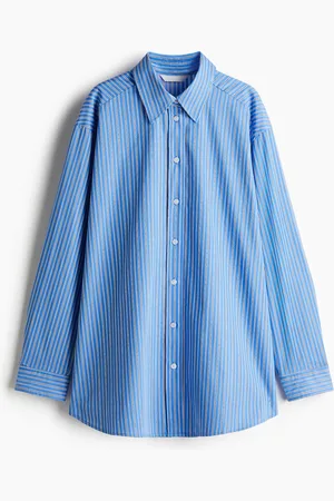 H&M Oversized Popelinebluse - Blau - Damen
