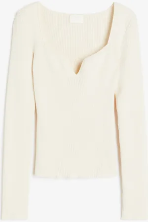 H&M Shirt in Rippstrick mit Sweetheart-Ausschnitt - Weiß - Damen