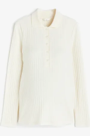 H&M MAMA Geripptes Poloshirt - Weiß - Damen