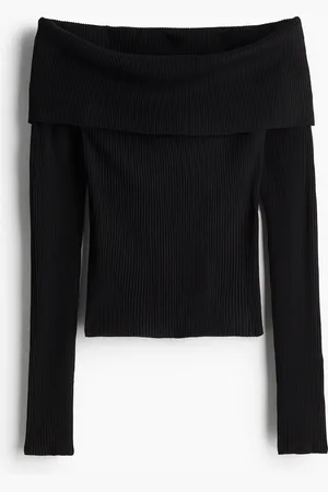 H&M Schulterfreies Shirt in Rippstrick - - Damen