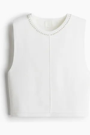 H&M Tanktop mit Perlenstickereien - Weiß - Damen