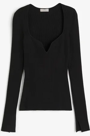 H&M Shirt in Rippstrick mit Sweetheart-Ausschnitt - - Damen