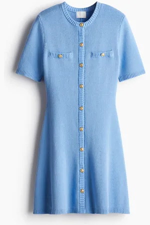 H&M Durchgeknöpftes Kleid in Rippstrick - Blau - Damen
