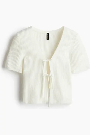 H&M Geripptes Top mit Schnürdetail - Weiß - Damen