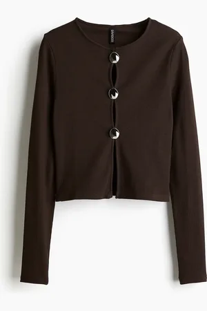 H&M Geripptes Shirt mit Knöpfen - Braun - Damen