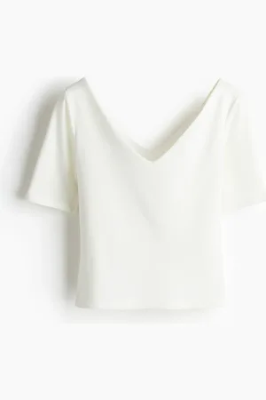 H&M Shirt mit V-Ausschnitt - Weiß - Damen