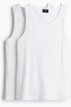 H&M 2er-Pack Gerippte Tanktops in Slim Fit - Weiß - Herren