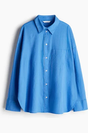 H&M Oversized Bluse aus Leinenmix - Blau - Damen