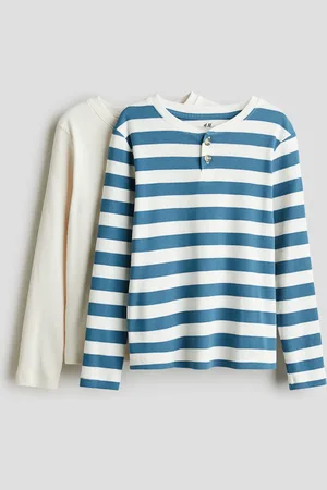 H&M 2er-Pack Gerippte Henleyshirts - Türkis - Kinder