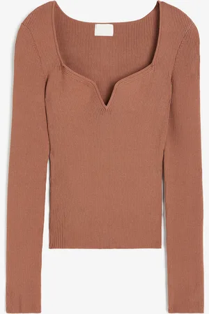 H&M Shirt in Rippstrick mit Sweetheart-Ausschnitt - - Damen