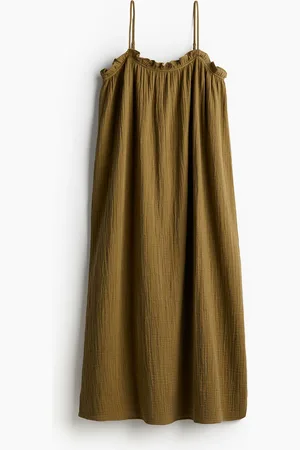 H&M Baumwollkleid mit Volants - Grün - Damen