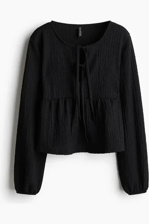 H&M Crinkle-Shirt mit Bindebändern - - Damen
