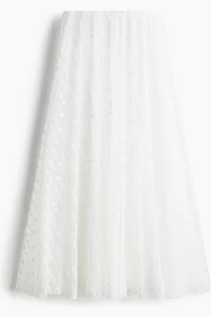 H&M Bestickter Meshrock - Weiß - Damen