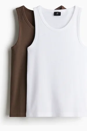 H&M 2er-Pack Gerippte Tanktops in Slim Fit - - Herren