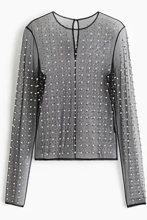 H&M Mesh-Shirt mit Verzierungen - - Damen