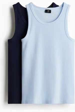 H&M 2er-Pack Gerippte Tanktops in Slim Fit - Blau - Herren