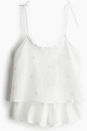H&M Pyjama aus Baumwollmusselin - Weiß - Damen