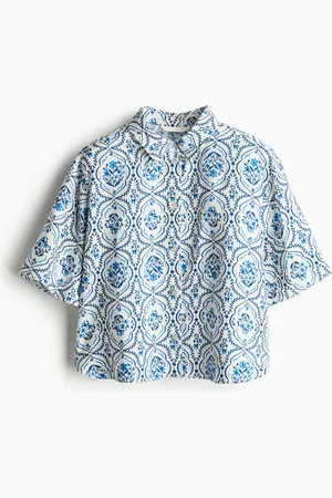 H&M Kurzarmbluse aus Twill - Blau - Damen