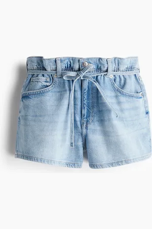 H&M High Rise Denimshorts mit Paperbag-Bund - Blau - Damen