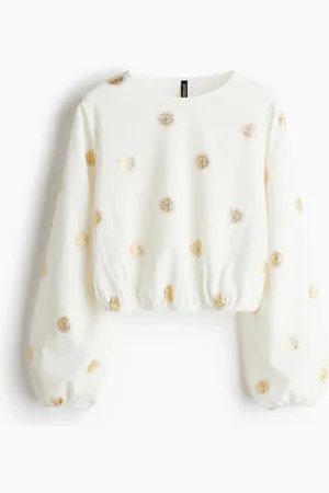 H&M Gecrinkeltes Jerseytop - Weiß - Damen