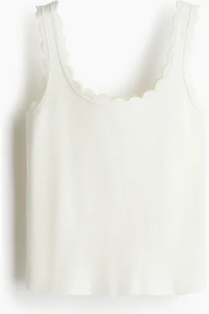 H&M Tanktop aus Feinstrick mit Wellenkanten - Weiß - Damen